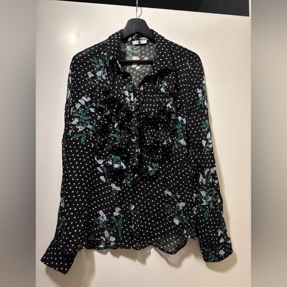 Black Polka Dot Floral Blouse